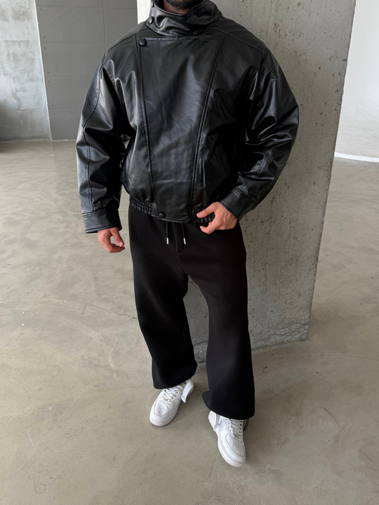 Siyah Vortex Leather Kapalı Yaka Ceket ZG
