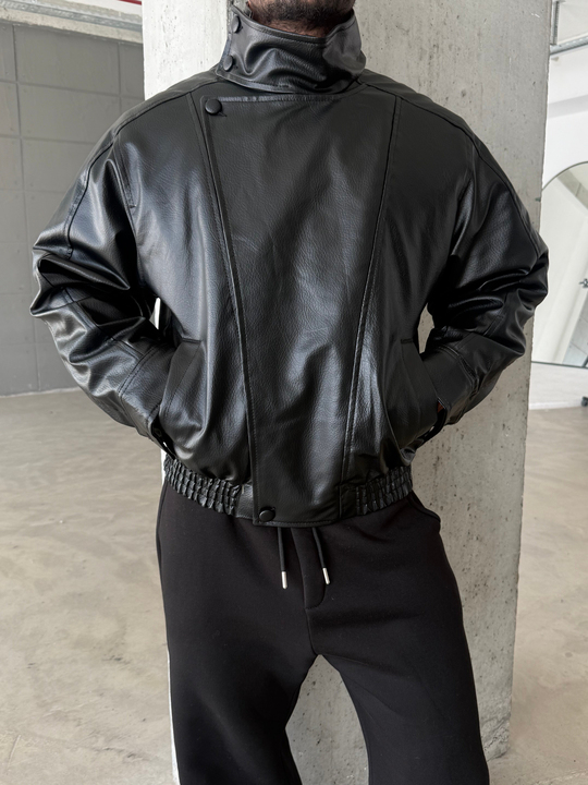 Siyah Vortex Leather Kapalı Yaka Ceket ZG