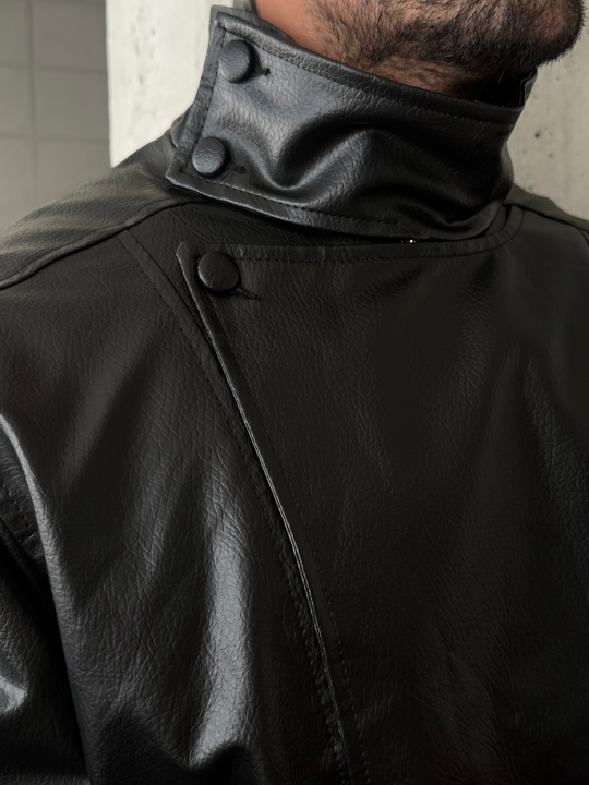 Siyah Vortex Leather Kapalı Yaka Ceket ZG