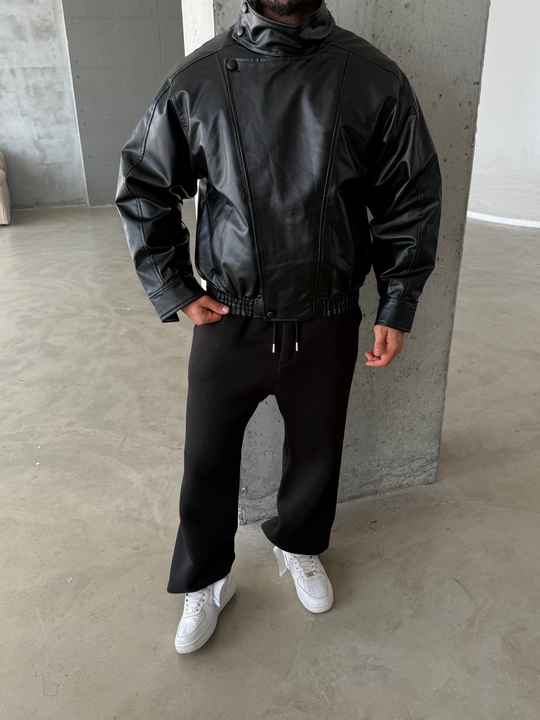 Siyah Vortex Leather Kapalı Yaka Ceket ZG