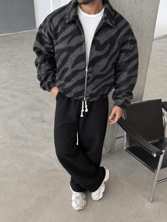 Siyah Zebra Desenli Bomber Ceket PLZ 27409