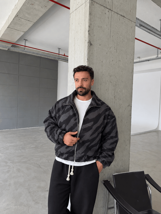 Siyah Zebra Desenli Bomber Ceket PLZ 27409