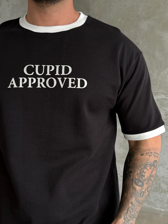 Siyah Cupid Baskılı Pamuk Oversize Tişört N1368 SNZ