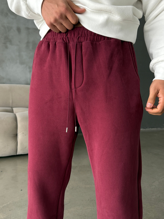 Bordo Cep Fermuarlı Yıkamalı Bol Eşofman BRR 100109