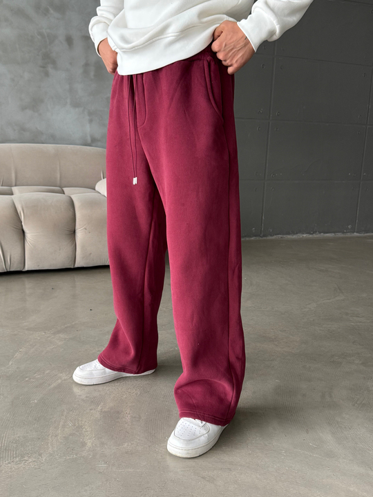 Bordo Cep Fermuarlı Yıkamalı Bol Eşofman BRR 100109