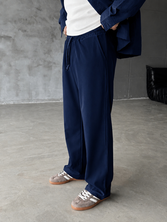 Lacivert Bol Basic Bağcıklı Kumaş Pantalon SC