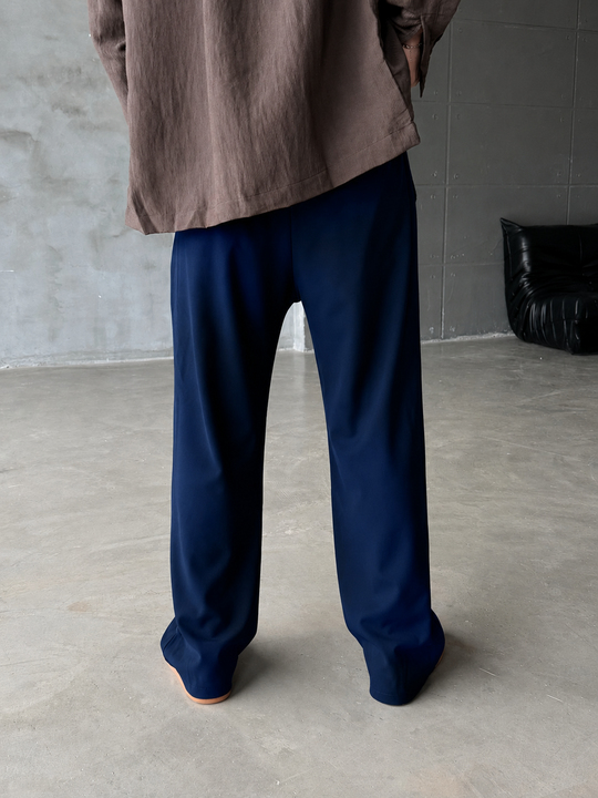 Lacivert Bol Basic Bağcıklı Kumaş Pantalon SC