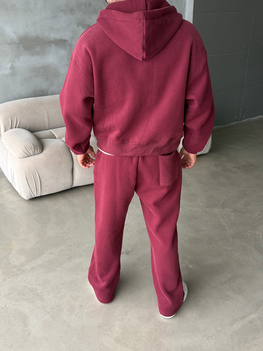 Bordo From Baskılı Yıkamalı Fırçalı 3 İplik Tam Zip Takım BRR 90106
