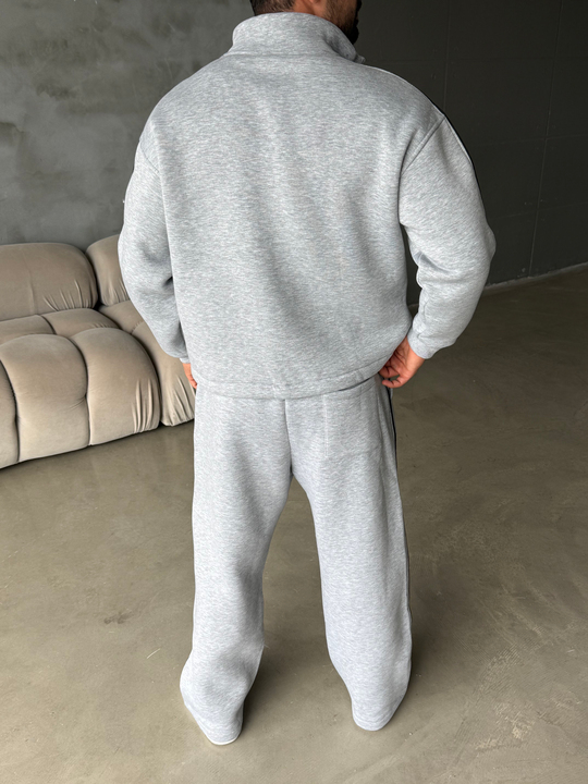 Gri Nakışlı Boxy Kalıp 3 İplik Fırçalı Takım BRR 90103