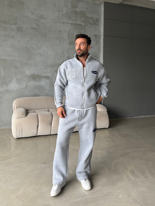 Gri Nakışlı Boxy Kalıp 3 İplik Fırçalı Takım BRR 90103