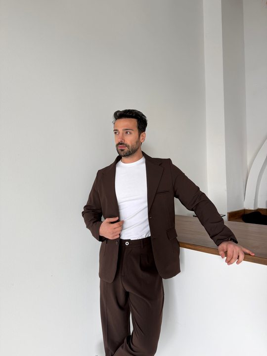 Kahve Bezayağı Pamuk Oversize Takım Elbise SNZ 1325