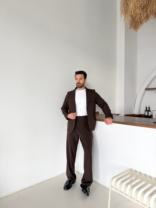 Kahve Bezayağı Pamuk Oversize Takım Elbise SNZ 1325