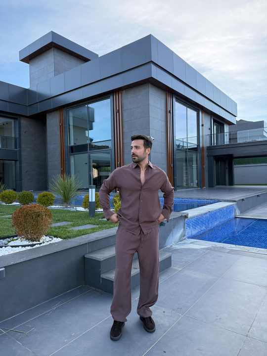 Kahve Diogenal Tensel Pamuk Oversize Takım SNZ 1320