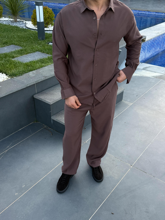 Kahve Diogenal Tensel Pamuk Oversize Takım SNZ 1320