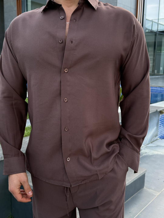 Kahve Diogenal Tensel Pamuk Oversize Takım SNZ 1320