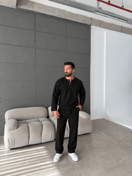 Siyah Çıtçıt Düğmeli İki İplik Takım SNZ K5140