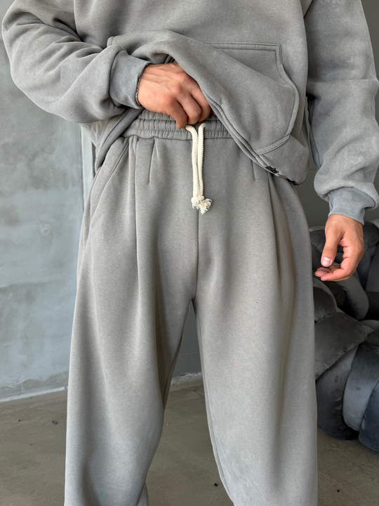 Gri Yıkamalı 3 İplik Bol Eşofman PLZ 27506