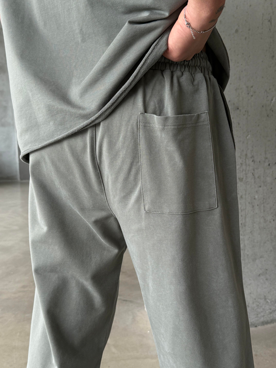 Haki İki İplik Yıkamalı Ön Tek Çimalı Eşofman PLZ 26168