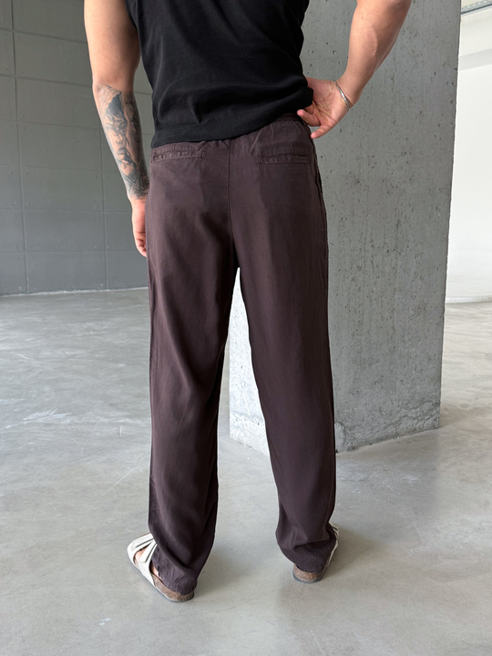 Kahve Tensel Düğmeli Bağcıklı Bol Pantalon SNZ 1483