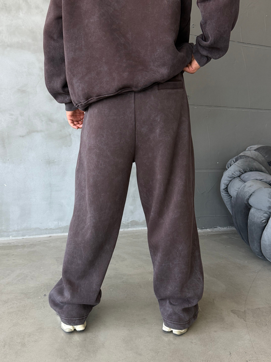 Kahve Yıkamalı 3 İplik Bol Eşofman PLZ 27506