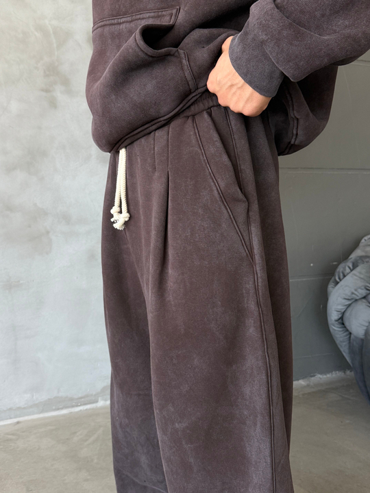 Kahve Yıkamalı 3 İplik Bol Eşofman PLZ 27506