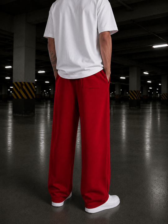 Kırmızı Unisex Stoper Paça Pamuk Eşofman SC