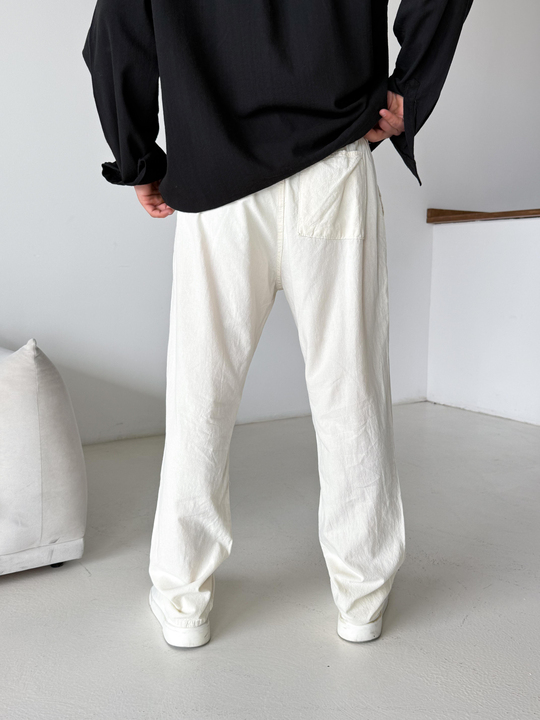 Bej Düğmeli Ham Keten Pantalon TK