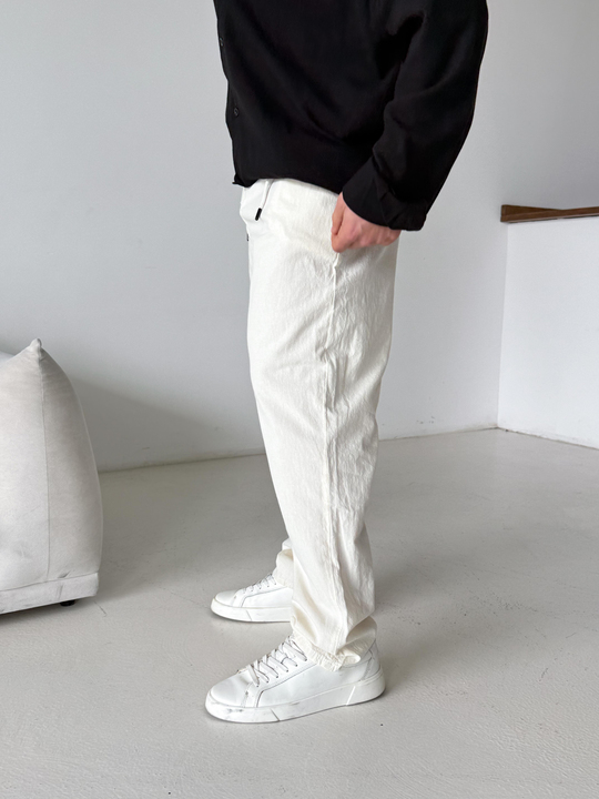 Bej Düğmeli Ham Keten Pantalon TK