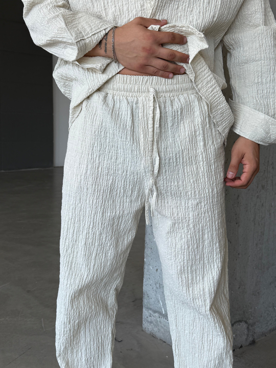 Bej Gofre Pamuk Pantalon SNZ 1349