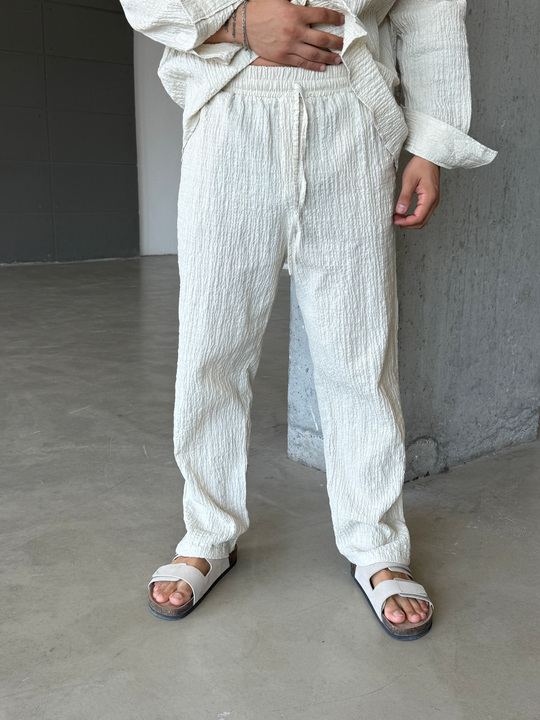 Bej Gofre Pamuk Pantalon SNZ 1349