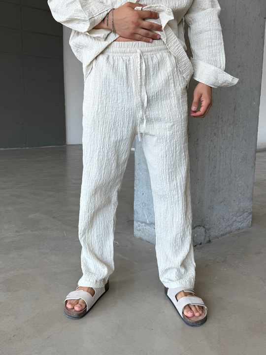 Bej Gofre Pamuk Pantalon SNZ 1349