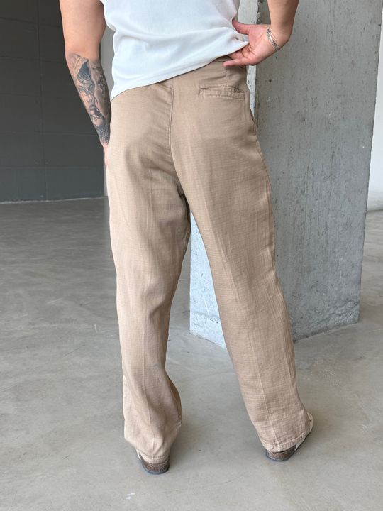 Bej Yumuşak Doku Keten Pantalon SNZ 1421