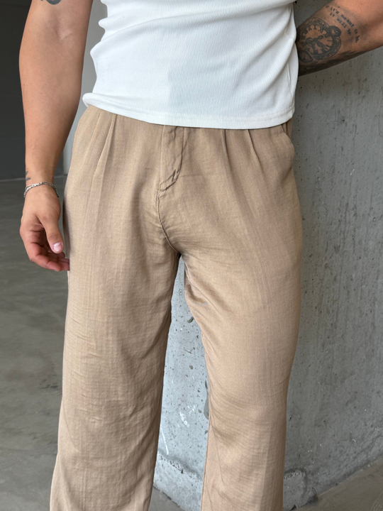 Bej Yumuşak Doku Keten Pantalon SNZ 1421