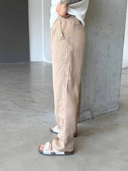 Bej Yumuşak Doku Keten Pantalon SNZ 1421