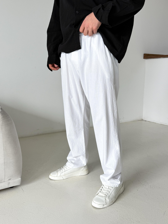Beyaz Bel Lastikli Keten Pantalon TK