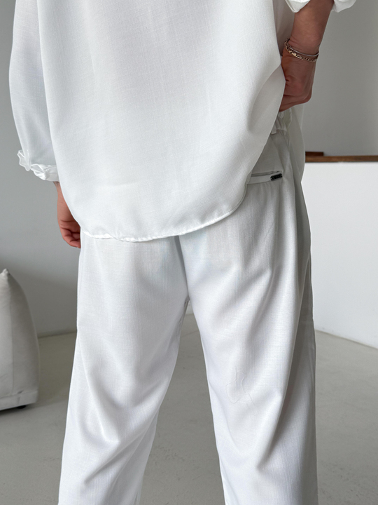 Beyaz Dokuma Keten Baggy Pantalon PLZ