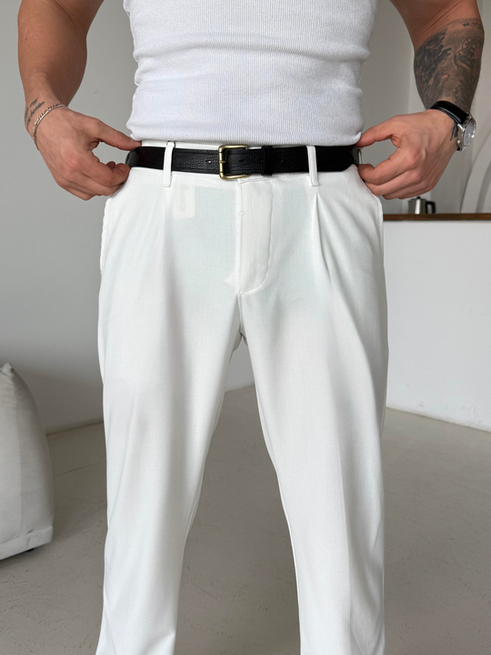 Ekru Lastikli Baggy Kumaş Pantalon SC