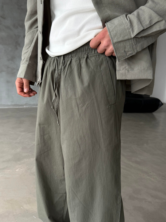 Haki Poplin Super Baggy Bağcıklı Pantalon JJ 118