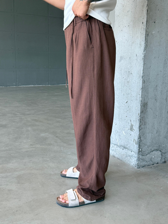 Kahve Bağcıklı Bol Keten Pantalon SNZ 1028