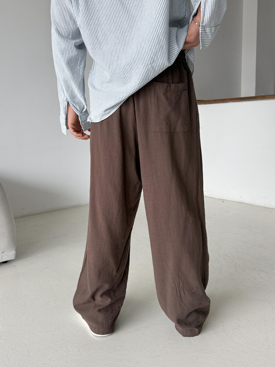 Kahve Keten Baggy Yarı Lastikli Pantalon PNC 4060