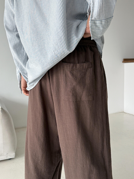 Kahve Keten Baggy Yarı Lastikli Pantalon PNC 4060