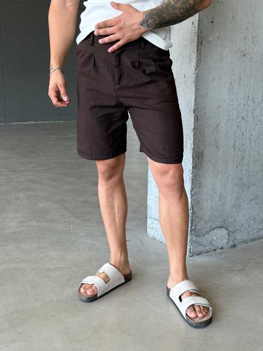 Kahve Keten Kemerli Regular Fit Şort SNZ 3977