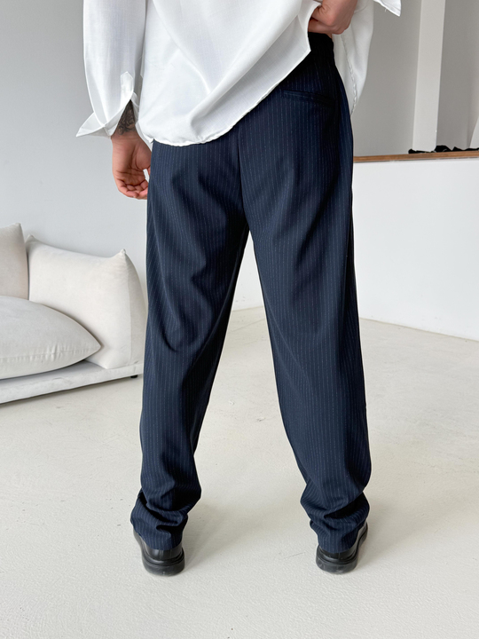 Lacivert Çizgili Zara Bol Kumaş Pantalon PLZ