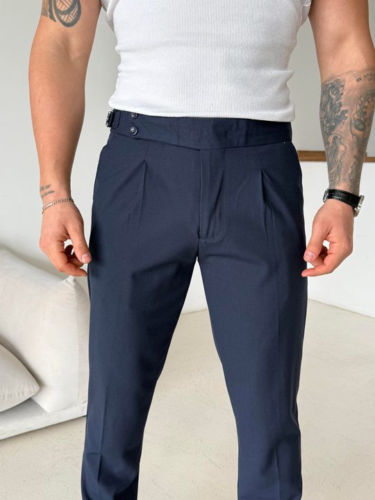 Lacivert Dört Düğmeli Tokalı Regular Fit Kumaş Pantalon SC