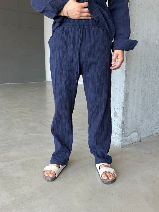 Lacivert Gofre Pamuk Pantalon SNZ 1349