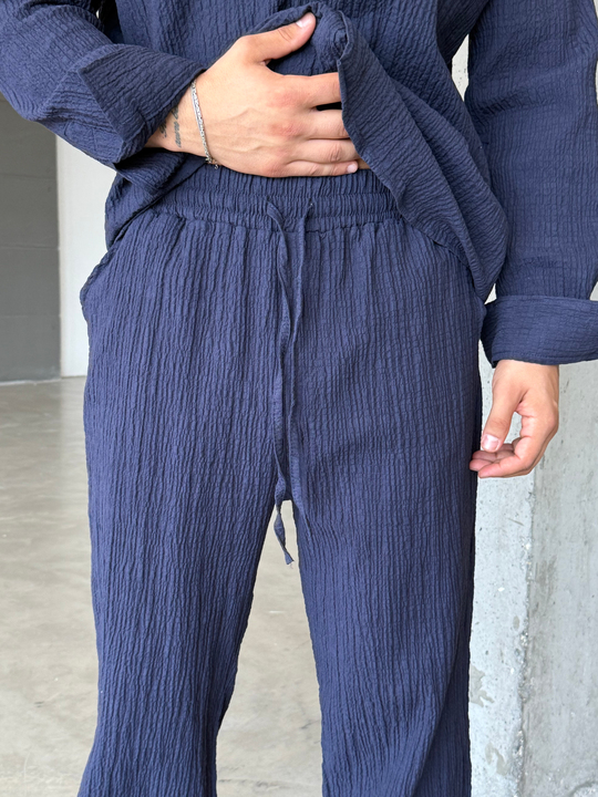 Lacivert Gofre Pamuk Pantalon SNZ 1349