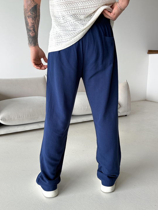 Lacivert Ham Keten Bol Bağcıklı Pantalon LNS 23115