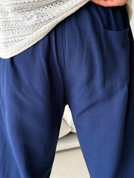 Lacivert Ham Keten Bol Bağcıklı Pantalon LNS 23115