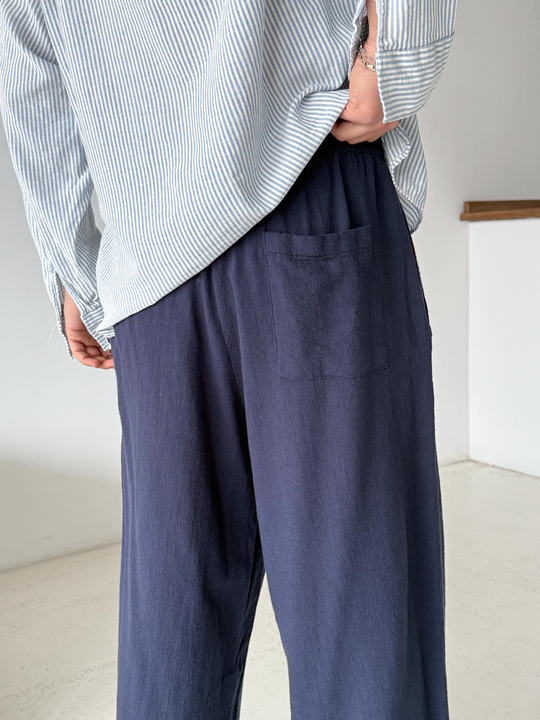 Lacivert Keten Baggy Yarı Lastikli Pantalon PNC 4060