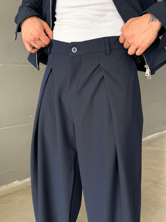 Lacivert Kore Kalıp Çizgili Bol Pantalon SNZ 1445